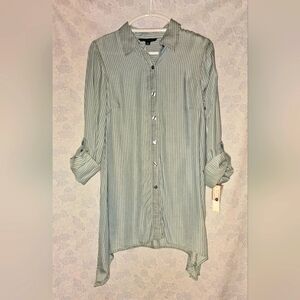 Zac & Rachel Women’s Lycocell Button‑Down Blouse Tunic Medium Blue White Stripe